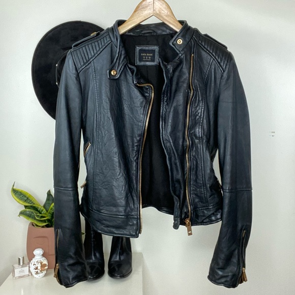 Zara Jackets & Blazers - Zara Sheep Leather Moto Jacket